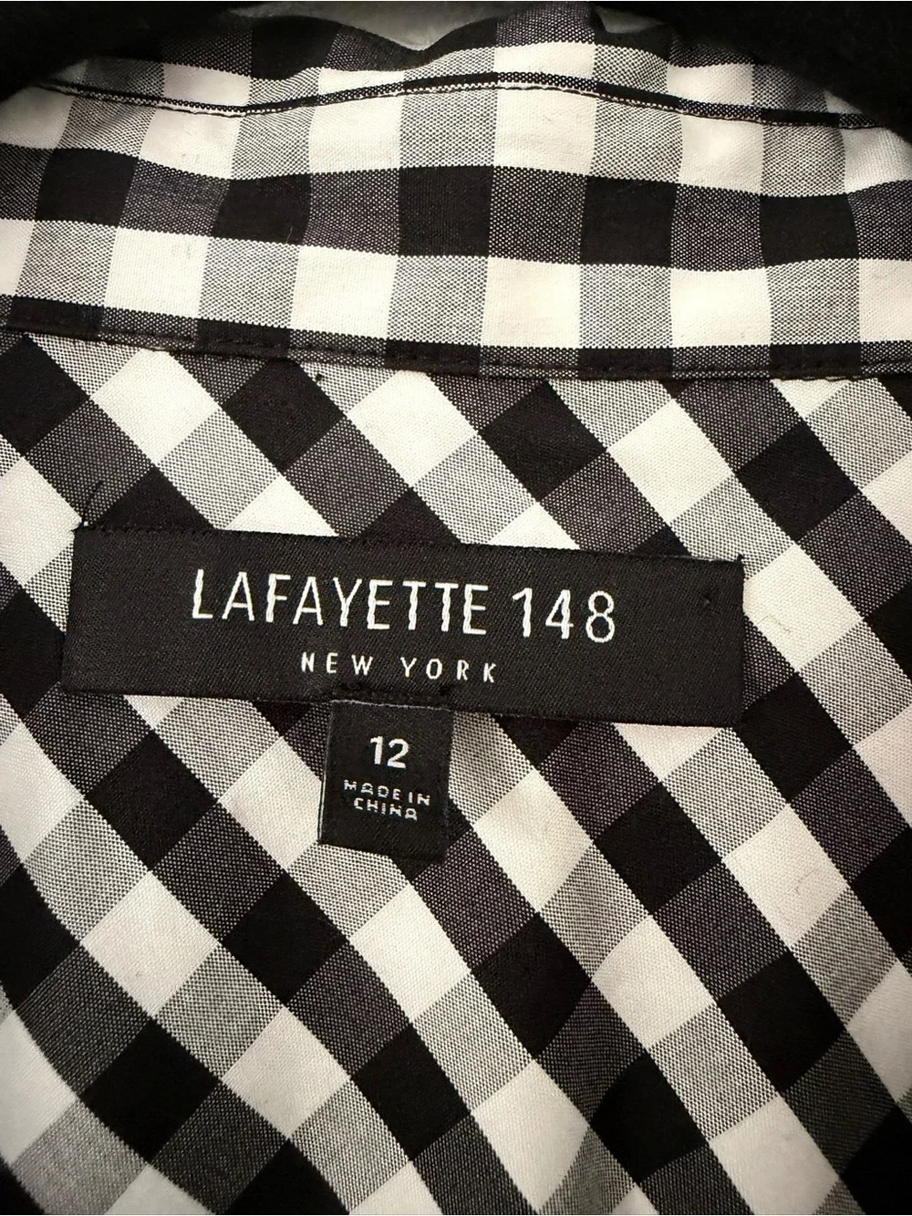 Lafayette 148 NY Black & White Gingham Button Down Shirt Poplin Classic Size 12 - Picture 10 of 11
